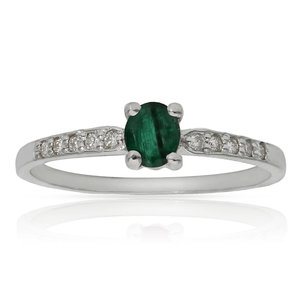 SORTIJA ORO BLANCO 18KL ESMERALDA + DIAMANTES - STOCK