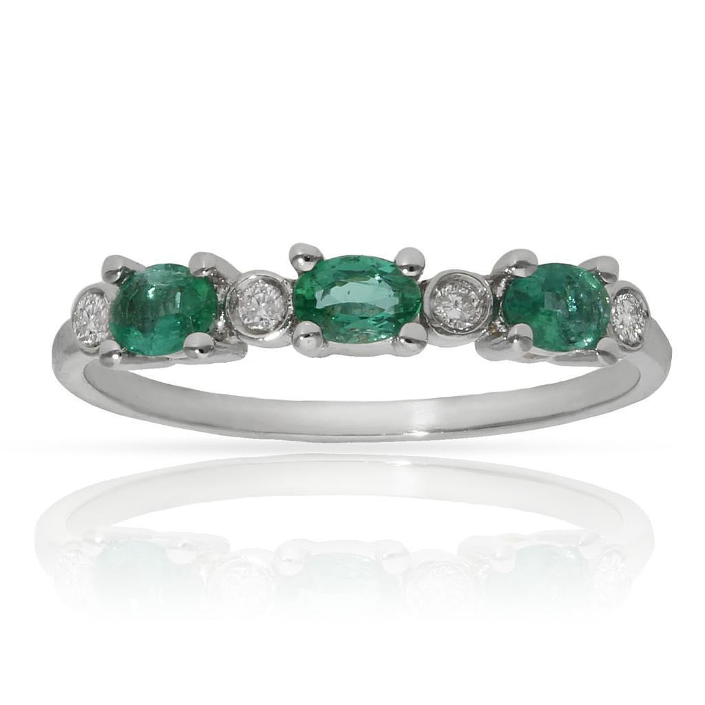 SORTIJA ORO BLANCO 18KL ESMERALDAS + DIAMANTES - STOCK
