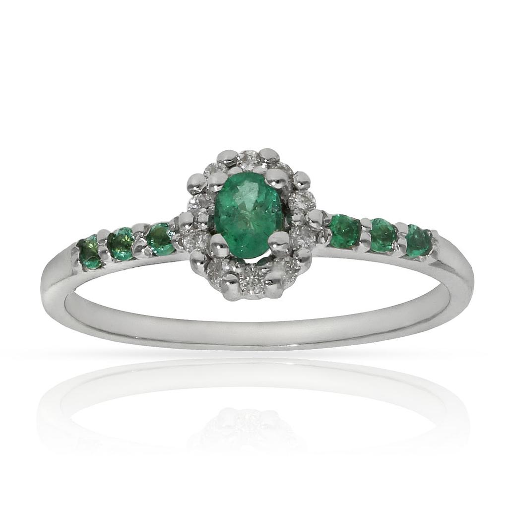 SORTIJA ORO BLANCO 18KL ESMERALDAS + DIAMANTES - STOCK