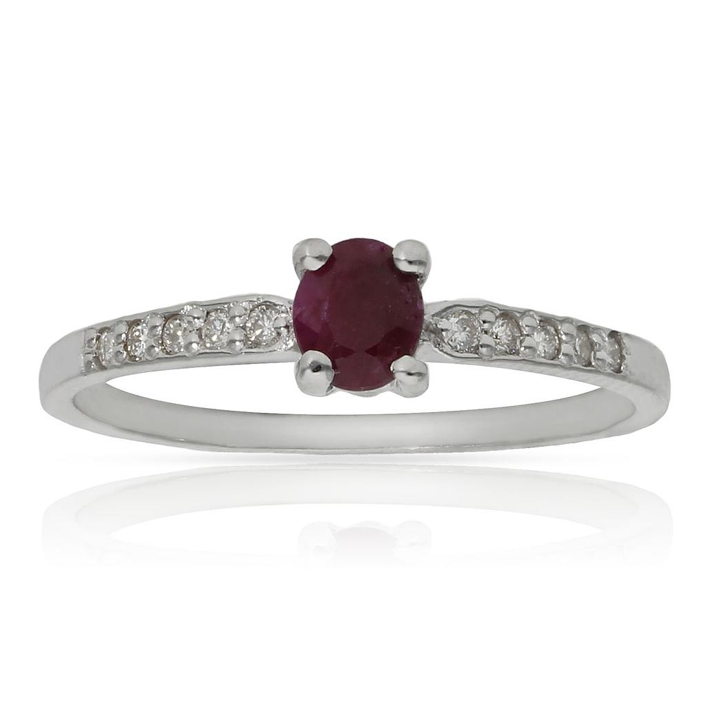 SORTIJA ORO BLANCO 18KL RUBI + DIAMANTES - STOCK