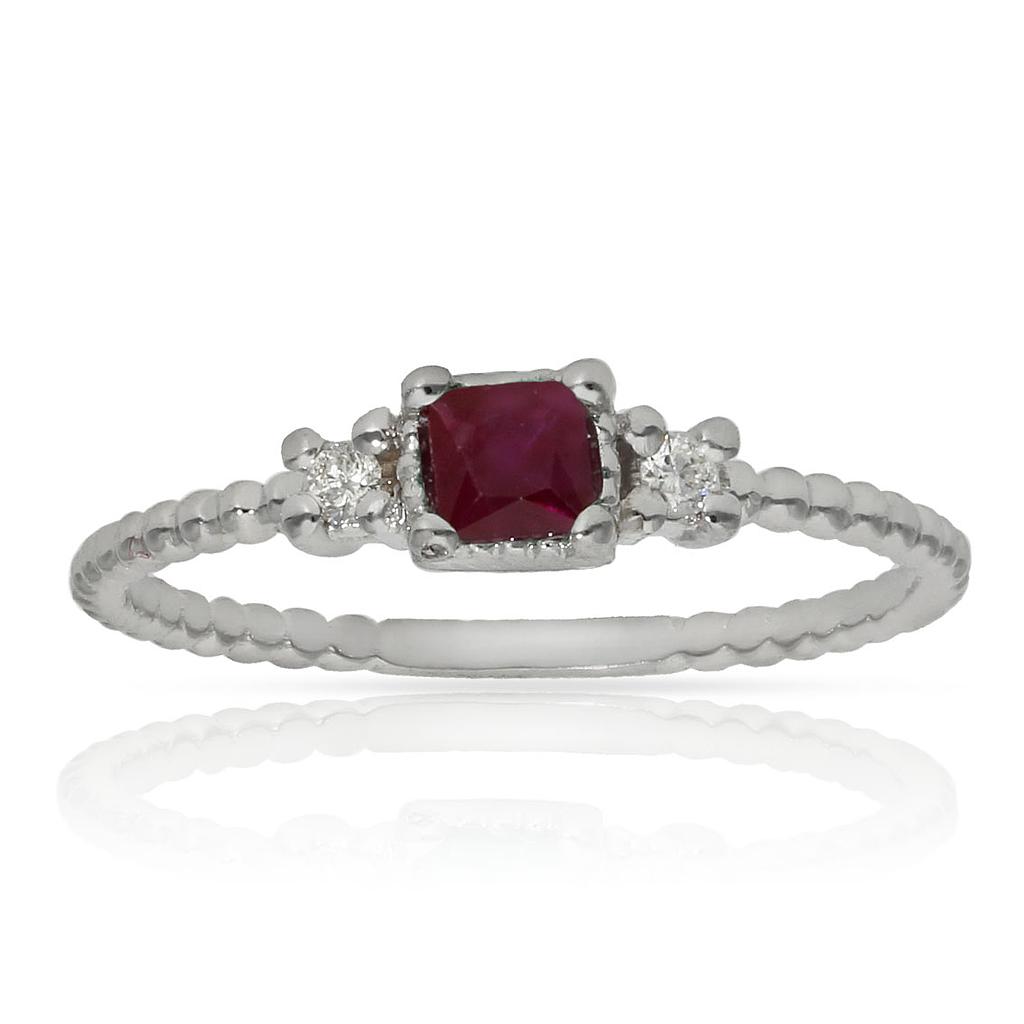 SORTIJA ORO BLANCO 18KL RUBI + DIAMANTES - STOCK