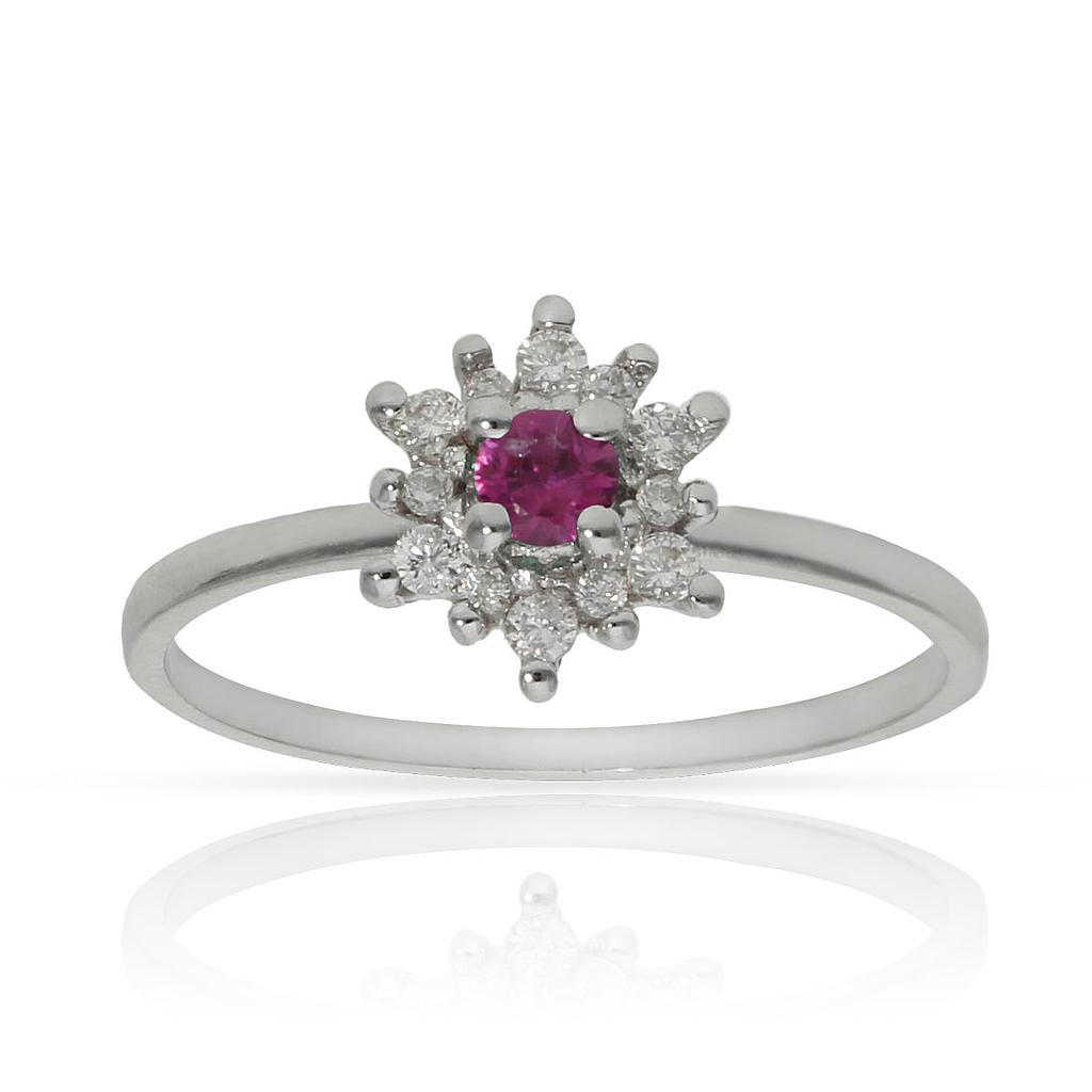 SORTIJA ORO BLANCO 18KL RUBI + DIAMANTES - STOCK