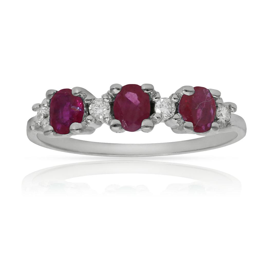 SORTIJA ORO BLANCO 18KL RUBIES + DIAMANTES