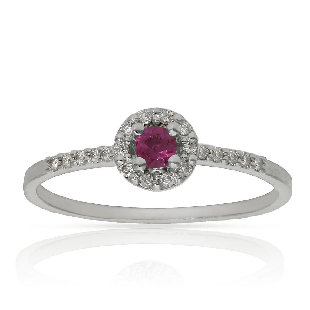 SORTIJA ORO BLANCO 18KL RUBÍ + DIAMANTES