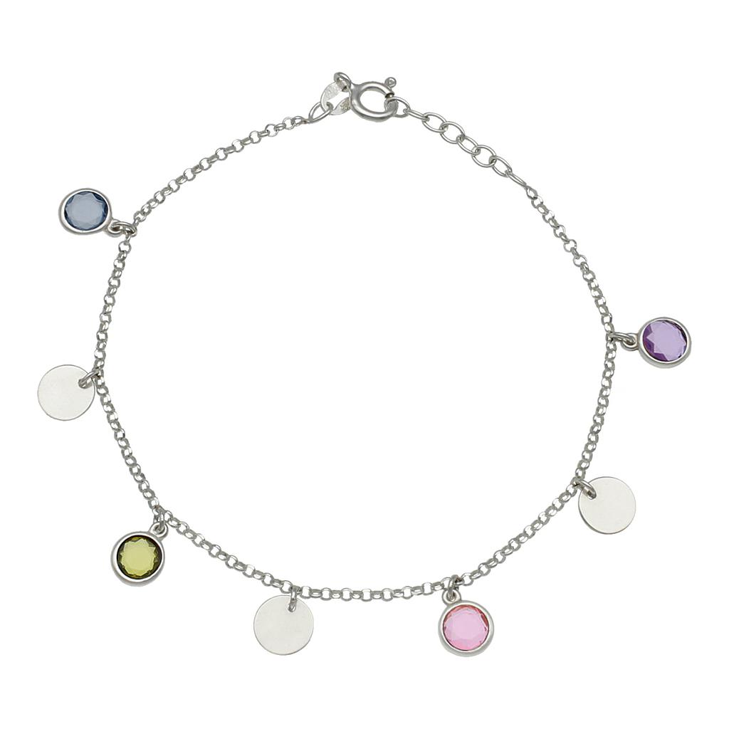 TOBILLERA PLATA 925MM CIRCULOS + PIEDRAS