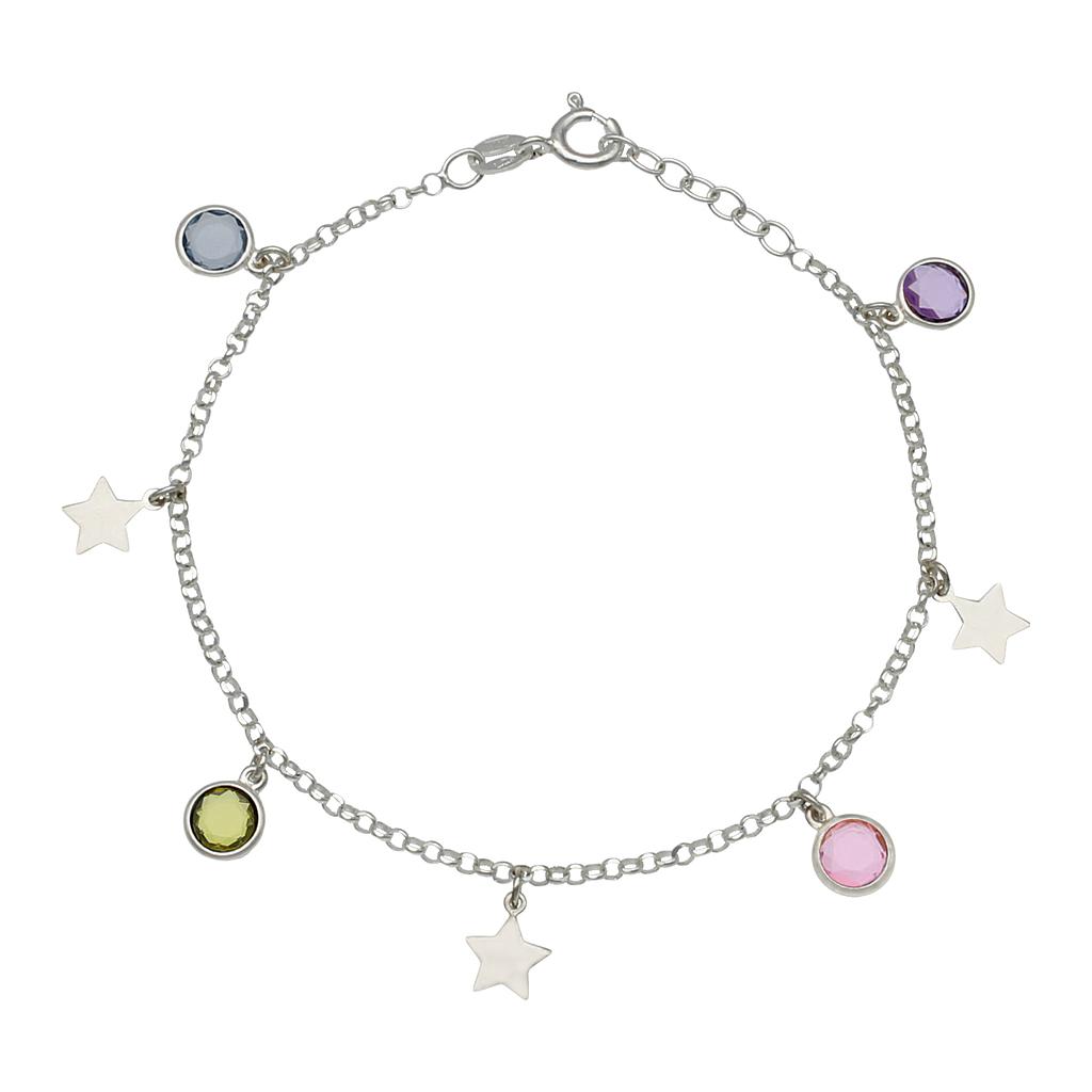 TOBILLERA PLATA 925MM ESTRELLAS + PIEDRAS