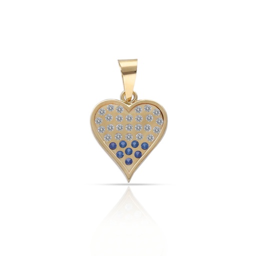COLGANTE ORO 18KL CORAZON CIRCONITAS + PIEDRAS AZULES - 10x11MM