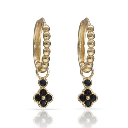 AROS ORO 18KL FLOR CIRCONITAS NEGRAS
