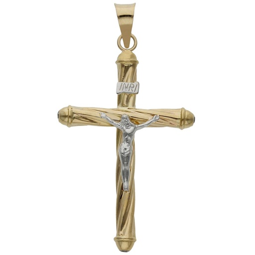 CRUZ ORO 18KL BICOLOR CON CRISTO - 26x44MM