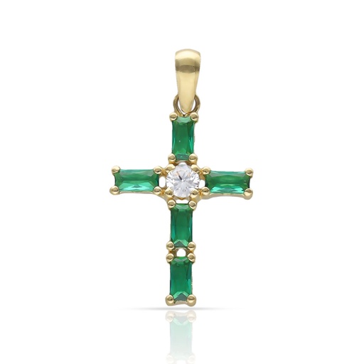 CRUZ ORO 18KL PIEDRAS VERDES + CIRCONITAS - 13x18MM