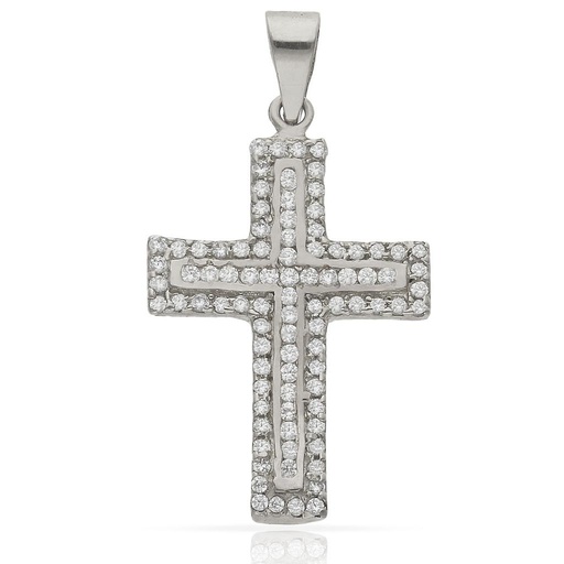 CRUZ ORO BLANCO 18KL CIRCONITAS - 17x26MM