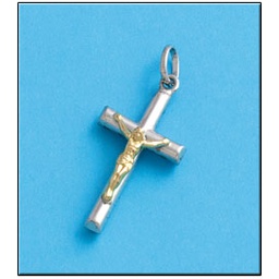 [PT534] CRUZ CON CRISTO - PLATA Y ORO CHAPADO