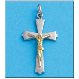 [PT537] CRUZ CON CRISTO - PLATA Y ORO CHAPADO