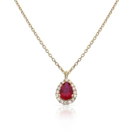 GARGANTILLA ORO 18KL LAGRIMA PIEDRA ROJA - 6x9MM