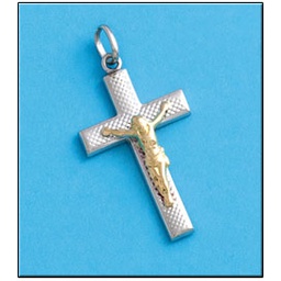 [PT544] CRUZ CON CRISTO - PLATA Y ORO CHAPADO