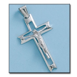 [C336] CRUZ CON CRISTO EN ORO BLANCO DE 18KL
