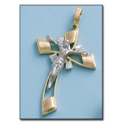 [C3F] CRUZ EN ORO 18KL CON CRISTO Y BAGUETTES