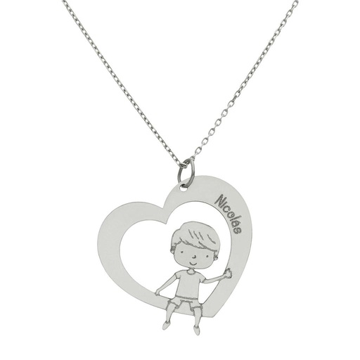 GARGANTILLA ORO BLANCO 18KL CORAZON + NIÑO
