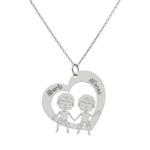 GARGANTILLA ORO BLANCO 18KL CORAZON + NIÑOS