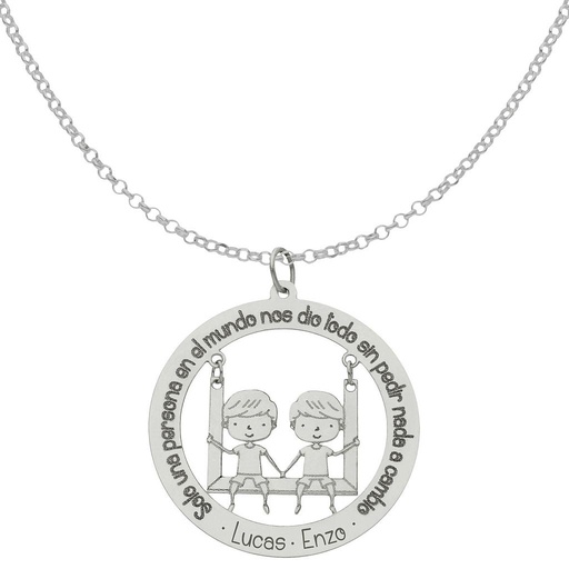 GARGANTILLA ORO BLANCO 18KL FRASE+NIÑOS - 28MM