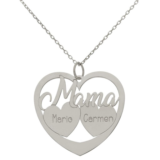 GARGANTILLA ORO BLANCO 18KL MAMA + 2 CORAZONES