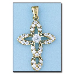 [C100] CRUZ EN ORO DE 18KL CIRCONITAS - 28X41MM