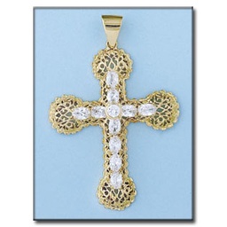 [C106] CRUZ EN ORO DE 18KL CIRCONITAS - 44X57MM