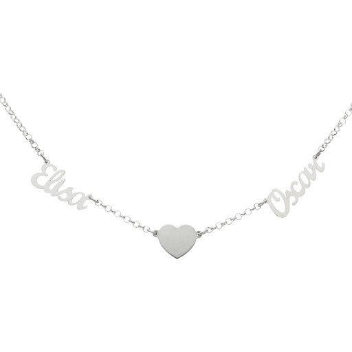 GARGANTILLA PLATA 925MM 2 NOMBRES + CORAZON