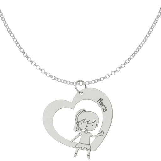 GARGANTILLA PLATA 925MM CORAZON + NIÑA