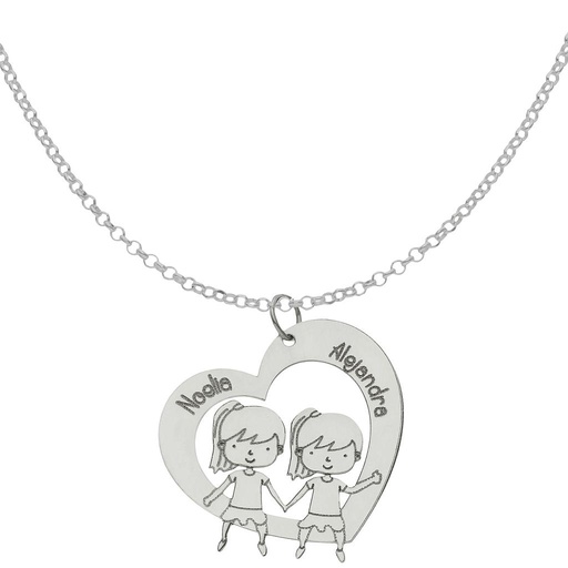 GARGANTILLA PLATA 925MM CORAZON + NIÑAS