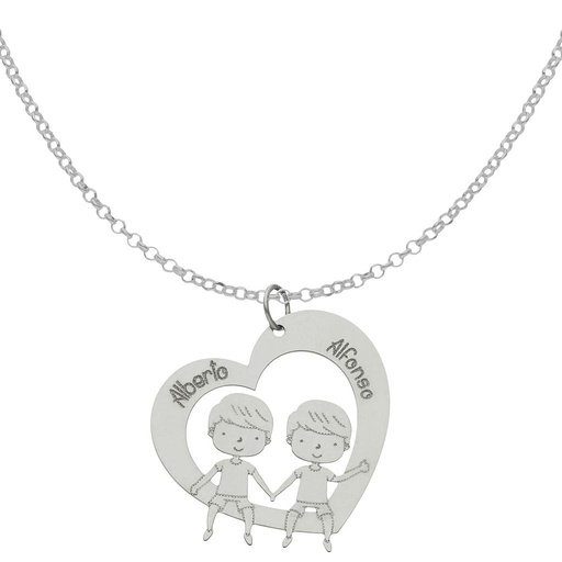 GARGANTILLA PLATA 925MM CORAZON + NIÑOS