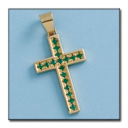 [C272] CRUZ EN ORO DE 18KL CRISOPAL VERDE
