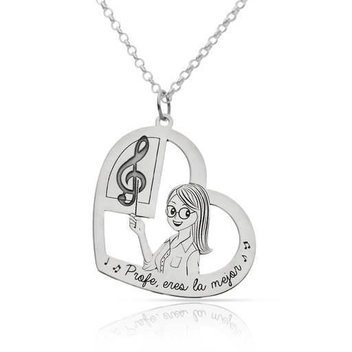 GARGANTILLA PLATA 925MM PROFESORA MUSICA - 28x26MM