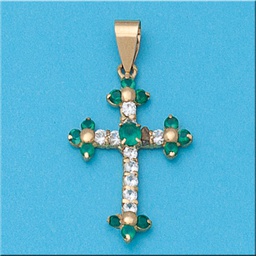 [C204] CRUZ ORO 18KL CRISOPAL VERDE-CIRCONITAS