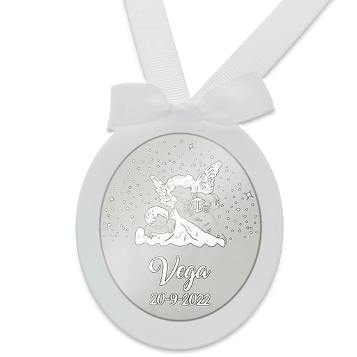 MEDALLA CUNA PLATA 925MM OVALADA ANGEL DE LA GUARDA