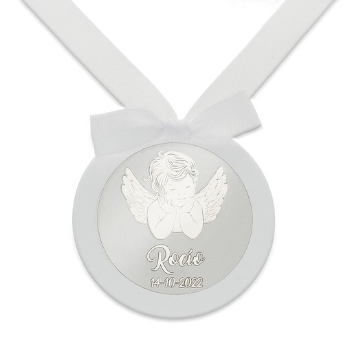 MEDALLA CUNA PLATA 925MM REDONDA ANGEL