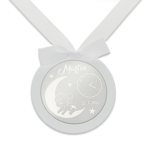 MEDALLA CUNA PLATA 925MM REDONDA ELEFANTE