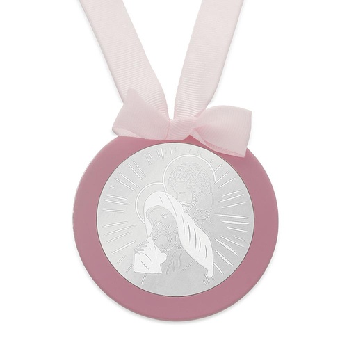 MEDALLA CUNA PLATA 925MM REDONDA SAGRADA FAMILIA
