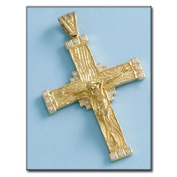[C236] CRUZ ORO DE 18KL CON CRISTO CIRCONITAS