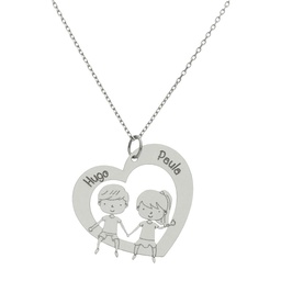 [G1024] GARGANTILLA CORAZON+NIÑA+NIÑO ORO BLANCO 18KL
