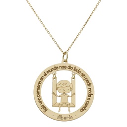 [G989] GARGANTILLA FRASE + NIÑO ORO 18KL - 28MM