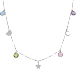 [AG643] GARGANTILLA PLATA 925MM MIX CHARMS+PIEDRAS