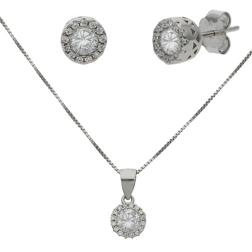 PENDIENTES + GARGANTILLA PLATA 925MM CIRCONITAS