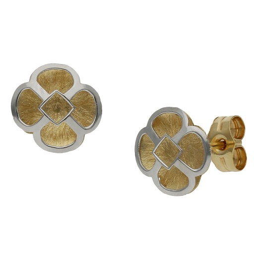 PENDIENTES ORO 18KL  BICOLOR FLOR - 8X8MM