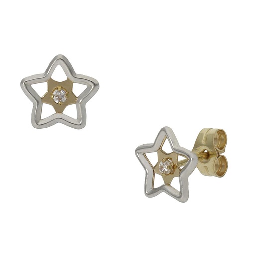 PENDIENTES ORO 18KL BICOLOR ESTRELLA - 8MM