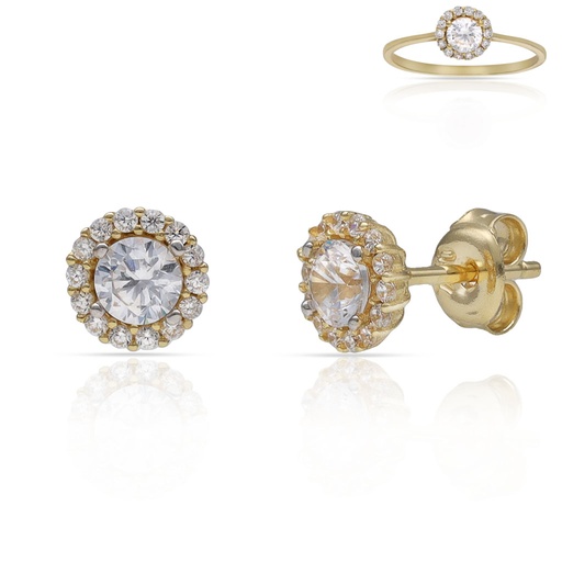 PENDIENTES ORO 18KL CERCO CIRCONITAS + PIEDRA CIRCONITA - 6MM