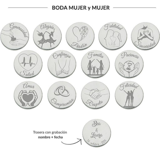 ARRAS PERSONALIZADAS BODA MUJER + MUJER · PLATA DE LEY