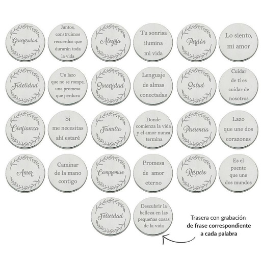 ARRAS PERSONALIZADAS PALABRA + FRASE · ACERO PLATEADO