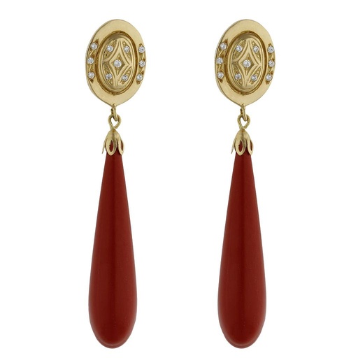 PENDIENTES ORO 18KL CORAL SINTETICO