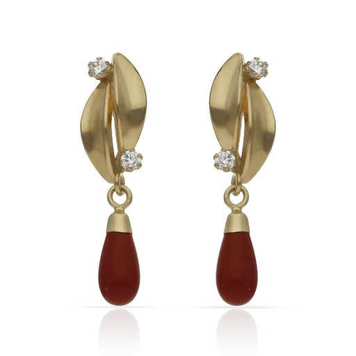 PENDIENTES ORO 18KL CORAL SINTETICO + CIRCONITAS